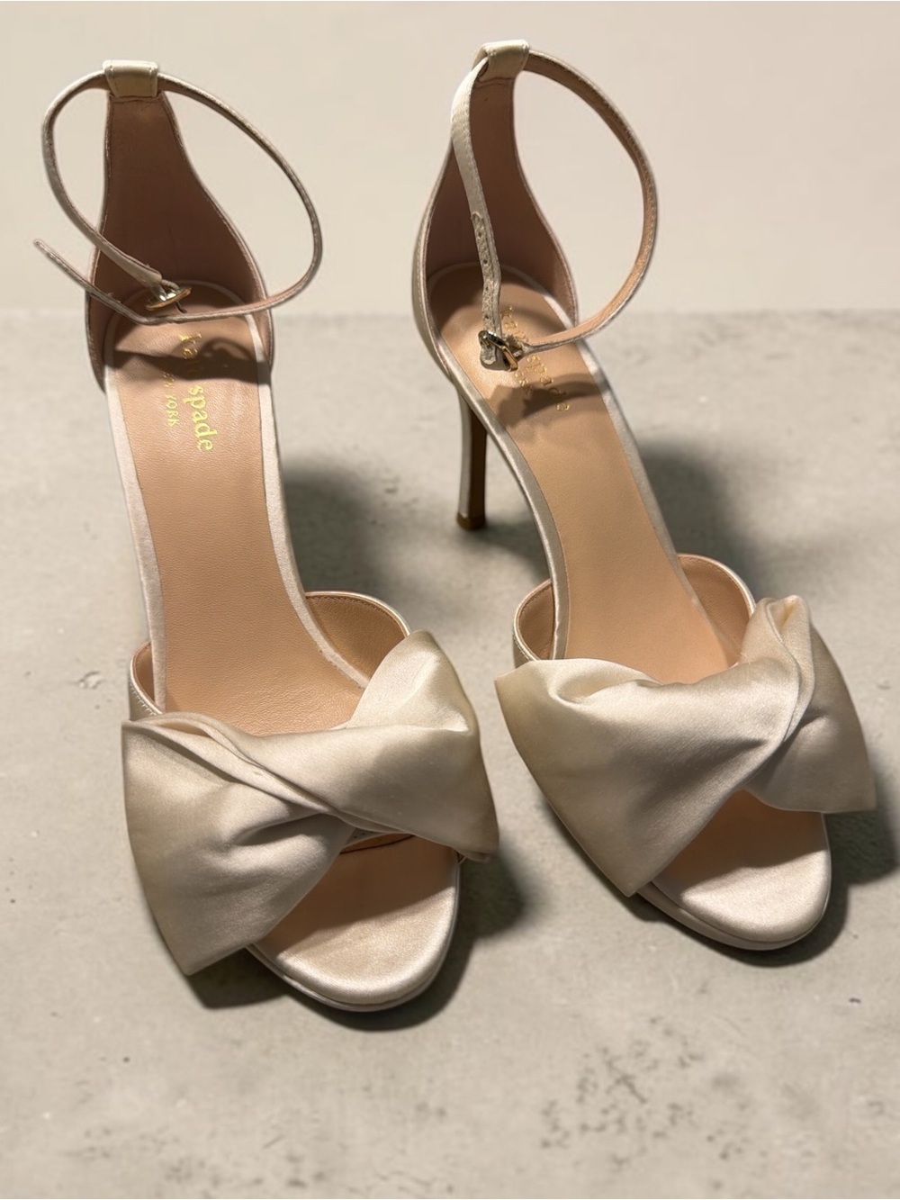 kate spade Bridal Bow Ivory Satin Knotted Ankle-Strap Heels